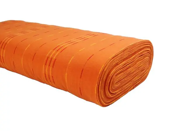 Bavlněný kanafas oranžové pruhy metráž značky Škodák.