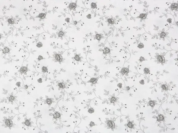 Bavlněná látka šedé růže na bílé metráž značky Škodák.