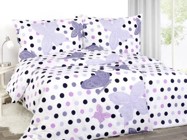 Krepové povlečení fialoví motýli s puntíky značky Škodák