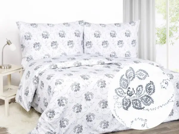Flanelové povlečení modré ornamenty na bílé značky Škodák.