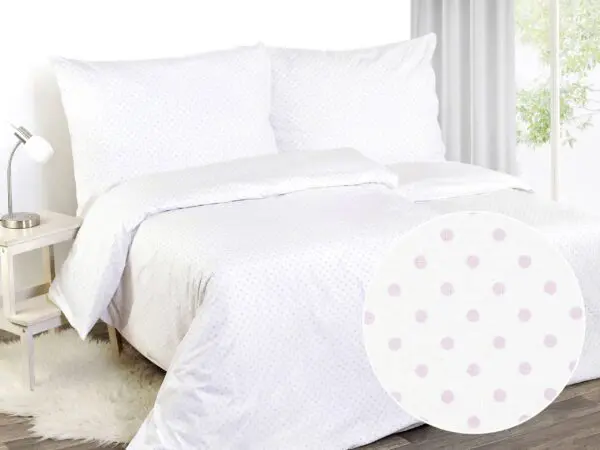 Perkálové povlečení růžový puntík na bílé značky Škodák