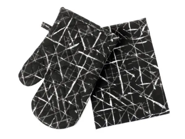 Set chňapka + utěrka Terra - bílé čáry na černé značky Škodák