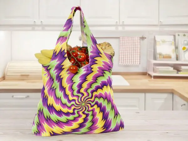 Nákupní taška psychedelic fialovo zeleno žlutá značky Škodák