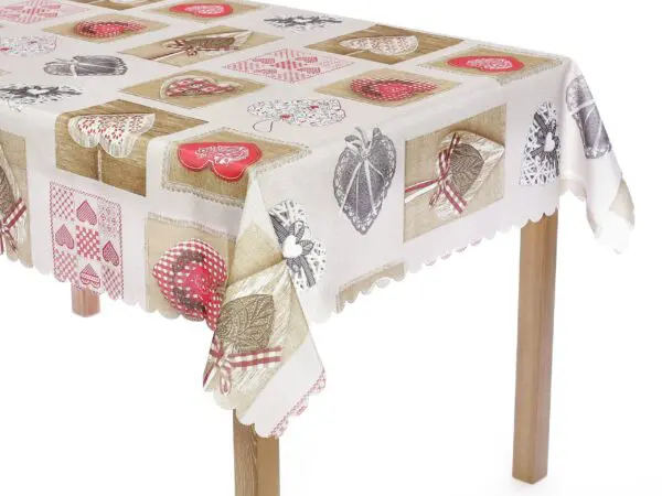 Teflonový ubrus moderní vzor srdce patchwork hnědý značky Škodák