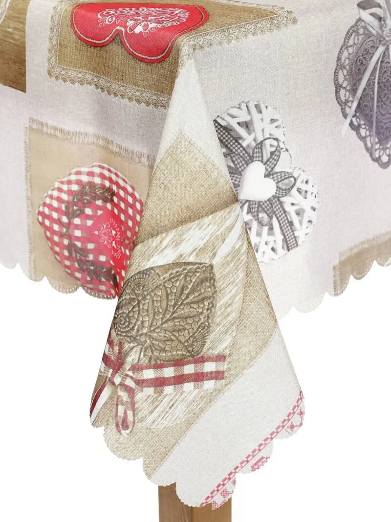 Teflonový ubrus moderní vzor srdce patchwork hnědý značky Škodák