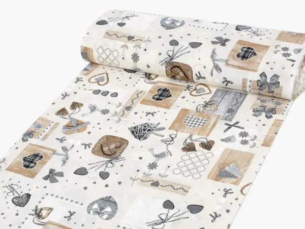 LONETA se vzorem béžová srdíčka patchwork značky Škodák