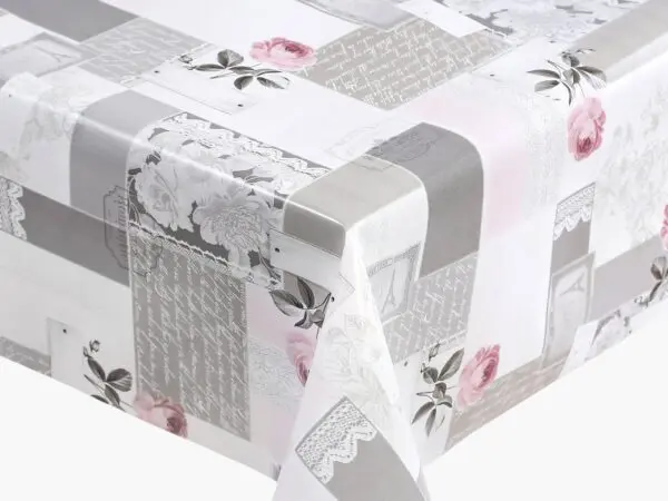 PVC ubrusovina růže patchwork na šedé značky Škodák.