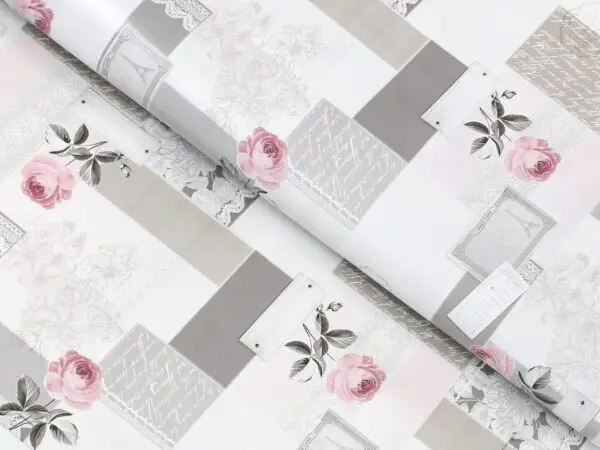 PVC ubrusovina růže patchwork na šedé značky Škodák.