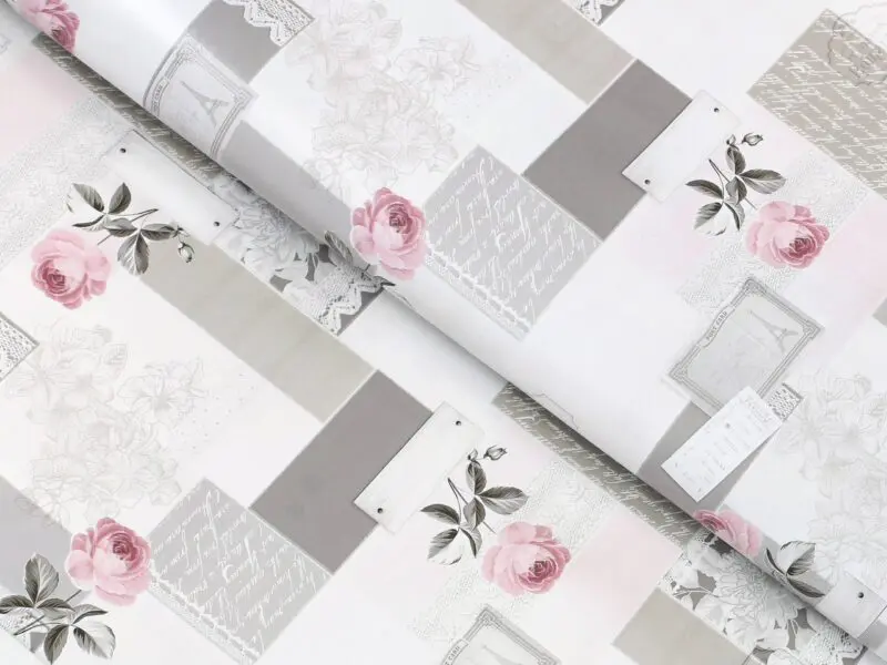 PVC ubrusovina růže patchwork na šedé značky Škodák.
