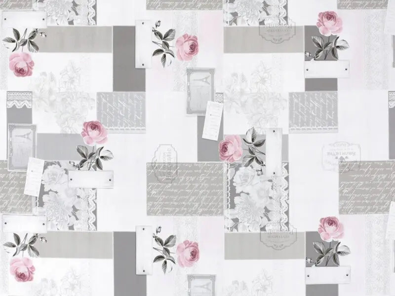 PVC ubrusovina růže patchwork na šedé značky Škodák.