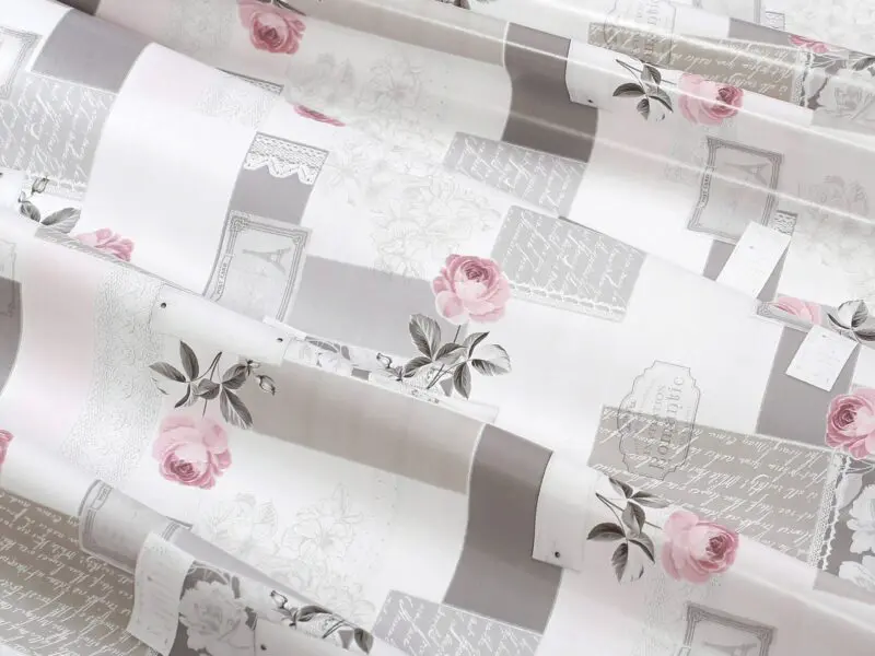 PVC ubrusovina růže patchwork na šedé značky Škodák.