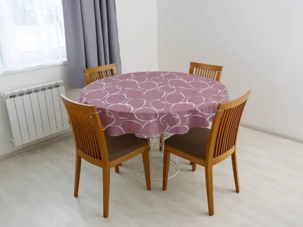 Kulatý bavlněný ubrus bílá kola na vínové značky Škodák