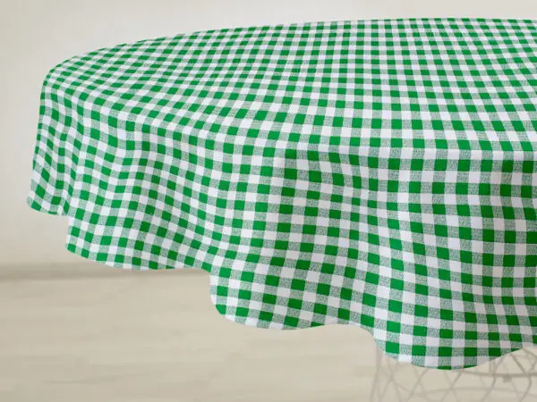 Kulatý bavlněný ubrus zelené káro značky Škodák