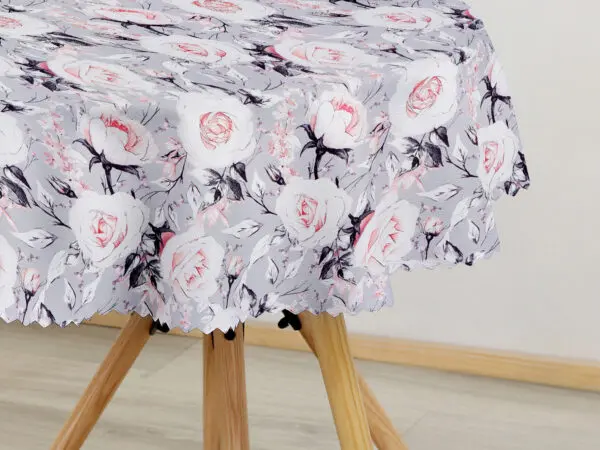 Kulatý teflonový ubrus růže na šedé značky Škodák