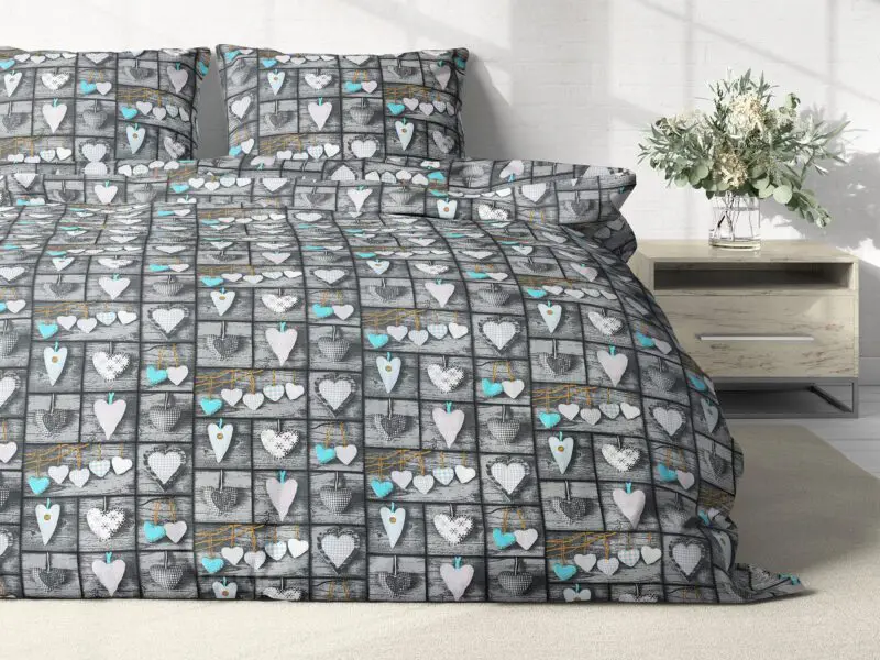 Bavlněné povlečení patchwork tyrkysová srdce značky Škodák