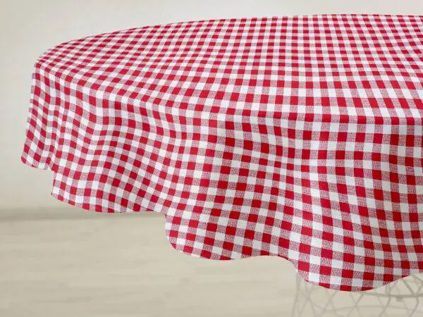 Kulatý bavlněný ubrus červené káro značky Škodák
