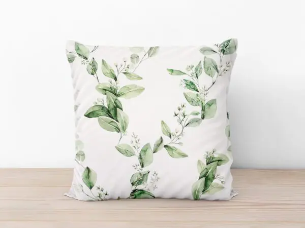 Povlak na polštář Loneta zelené lístečky na bílé značky Škodák