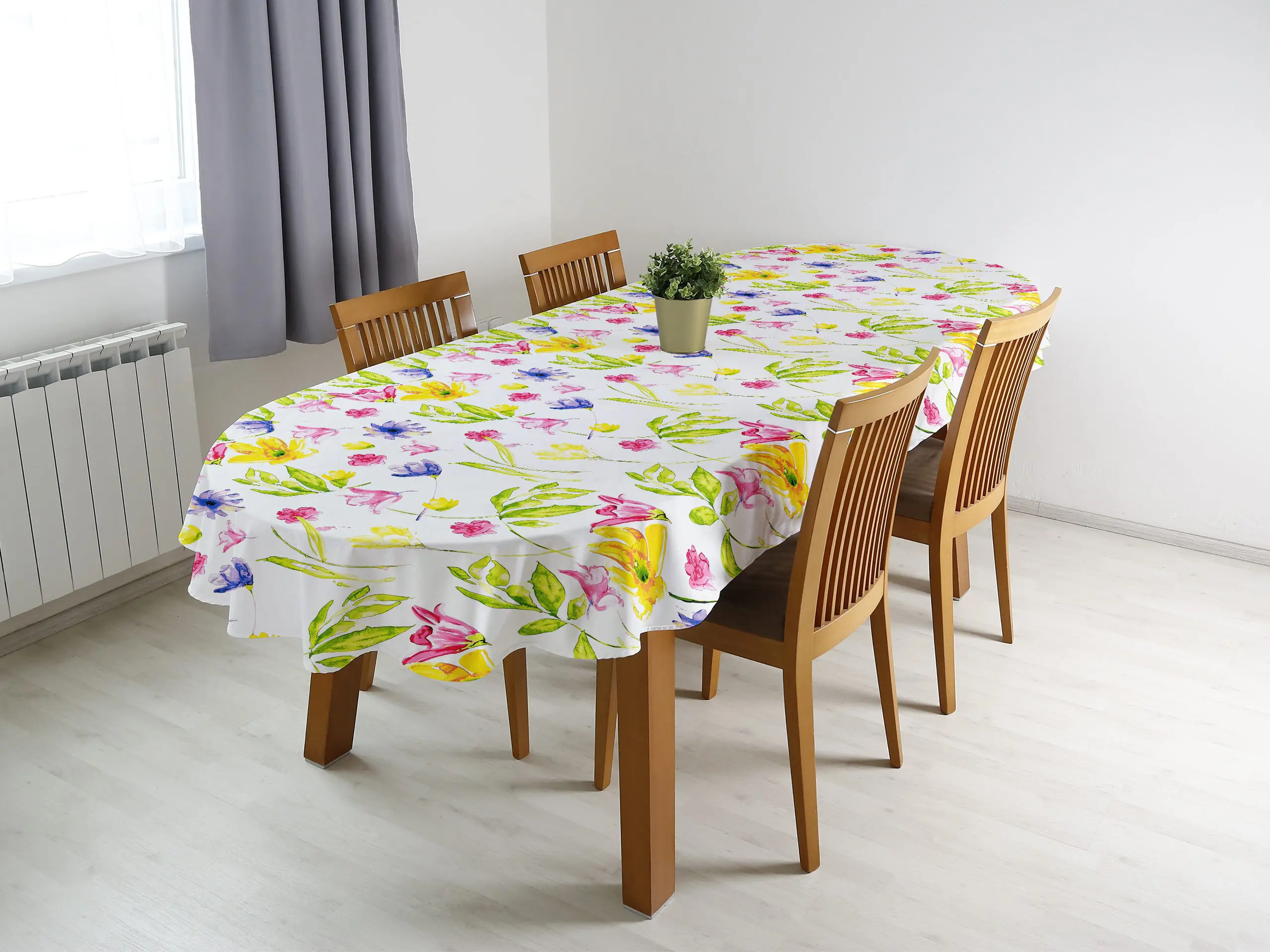 Oválný bavlněný ubrus žluté květy s tulipány značky Škodák