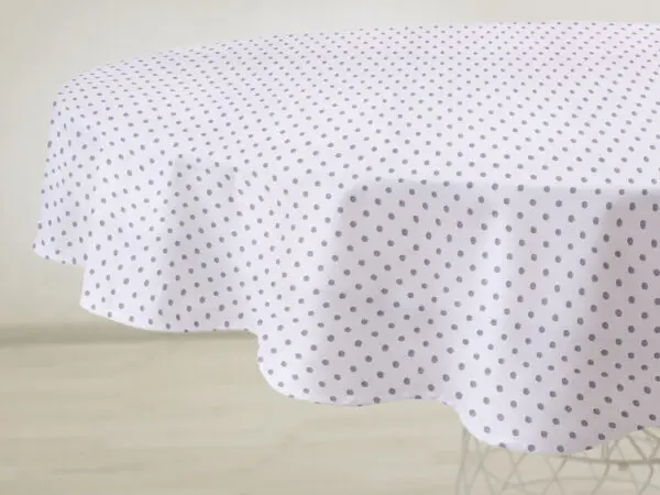 Kulatý bavlněný ubrus šedé puntíky na bílé značky Škodák
