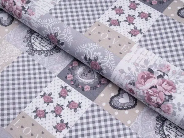 Dekorační látka LONETA srdce patchwork metráž značky Škodák