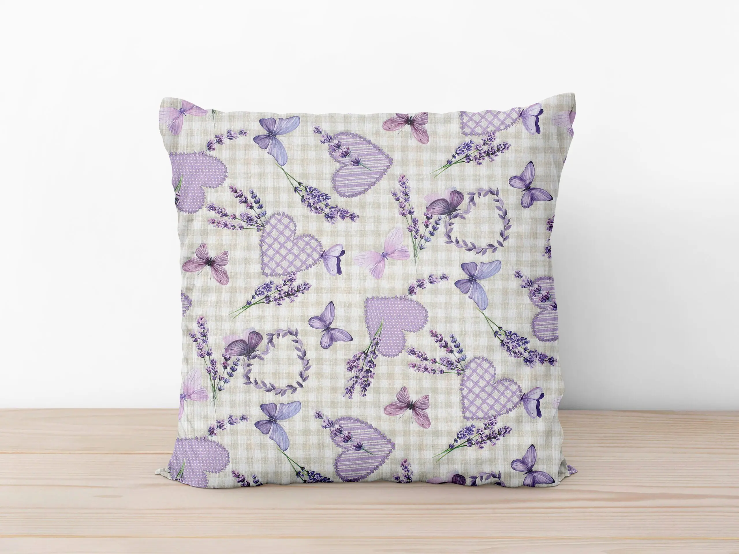 Povlak na polštář Loneta levandule, srdíčka, motýlci značky Škodák