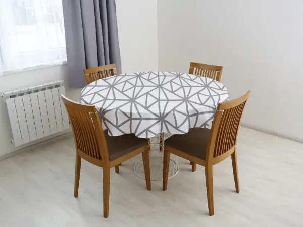 Kulatý bavlněný ubrus šedé geometrické tvary značky Škodák