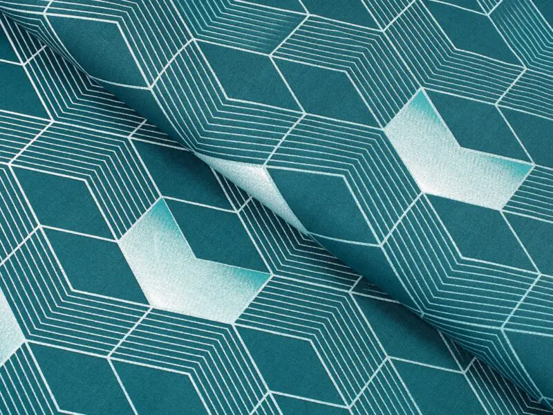 Bavlněná látka 3D čtverce na petrolejové metráž značky Škodák