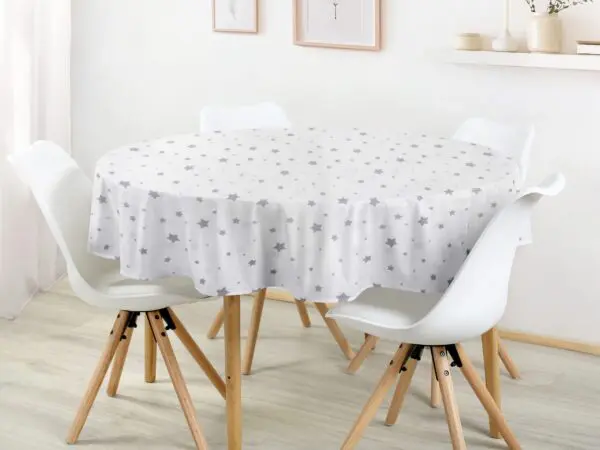 Kulatý bavlněný ubrus šedé hvězdičky na bílé značky Škodák