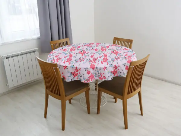Kulatý bavlněný ubrus vínové květy na růžové značky Škodák