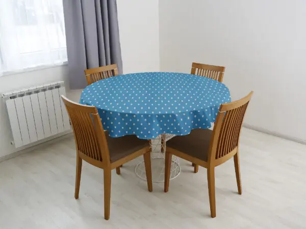 Kulatý ubrus Loneta puntíky na modré značky Škodák