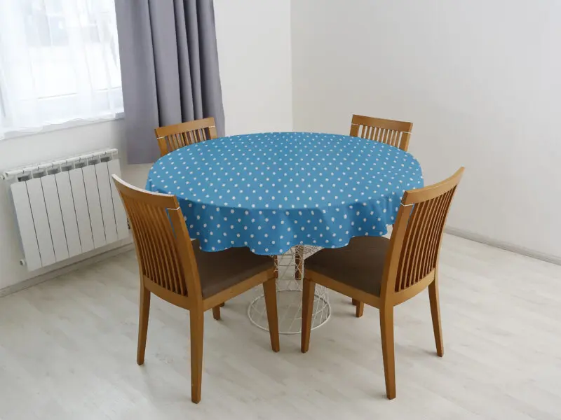 Kulatý ubrus Loneta puntíky na modré značky Škodák