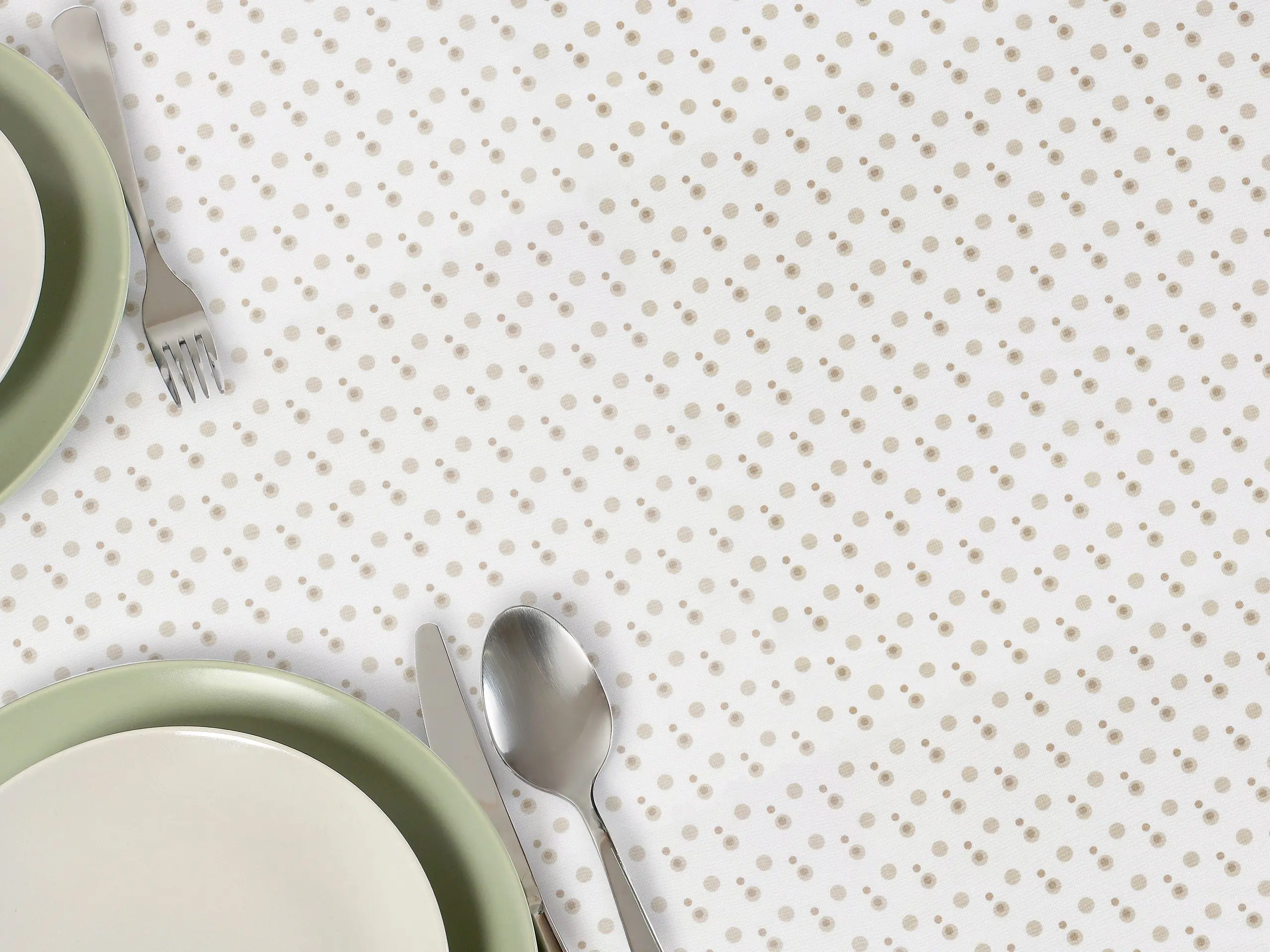 Hranatý bavlněný ubrus hnědé puntíky na smetanové značky Škodák