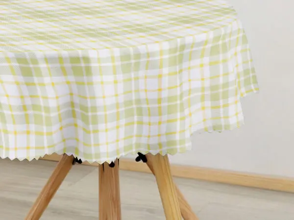 Kulatý teflonový ubrus žluté a zelené káro značky Škodák