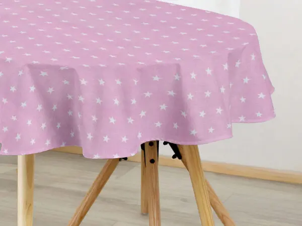 Oválný bavlněný ubrus bílé hvězdy na růžové značky Škodák