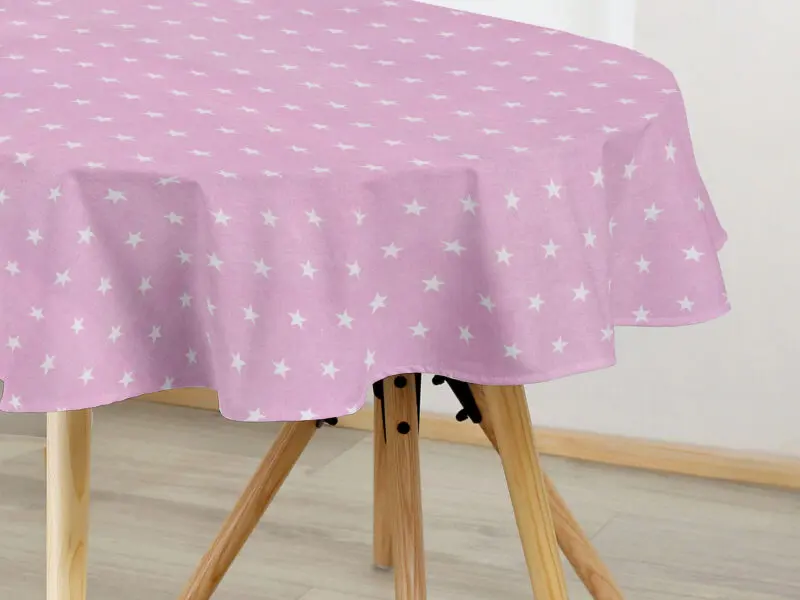 Oválný bavlněný ubrus bílé hvězdy na růžové značky Škodák