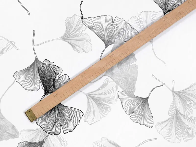 Bavlněná látka ginkgo na bílé značky Škodák