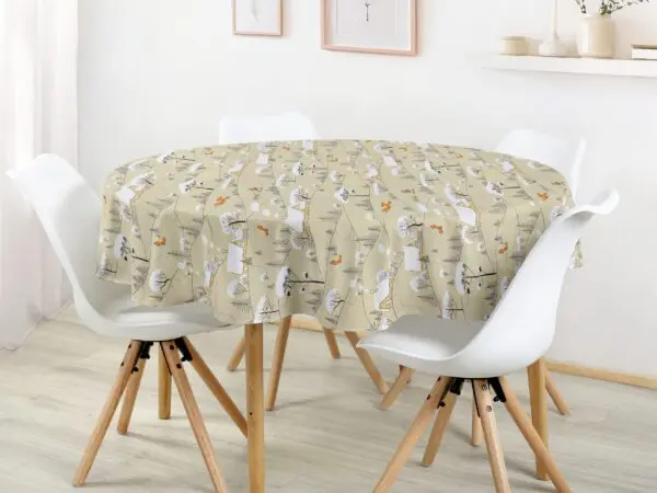 Kulatý bavlněný ubrus chaloupky na béžové značky Škodák