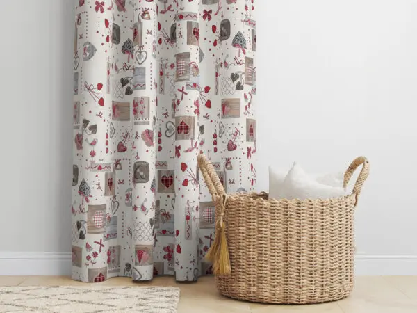 Dekorační závěs Loneta vínová srdíčka patchwork značky Škodák