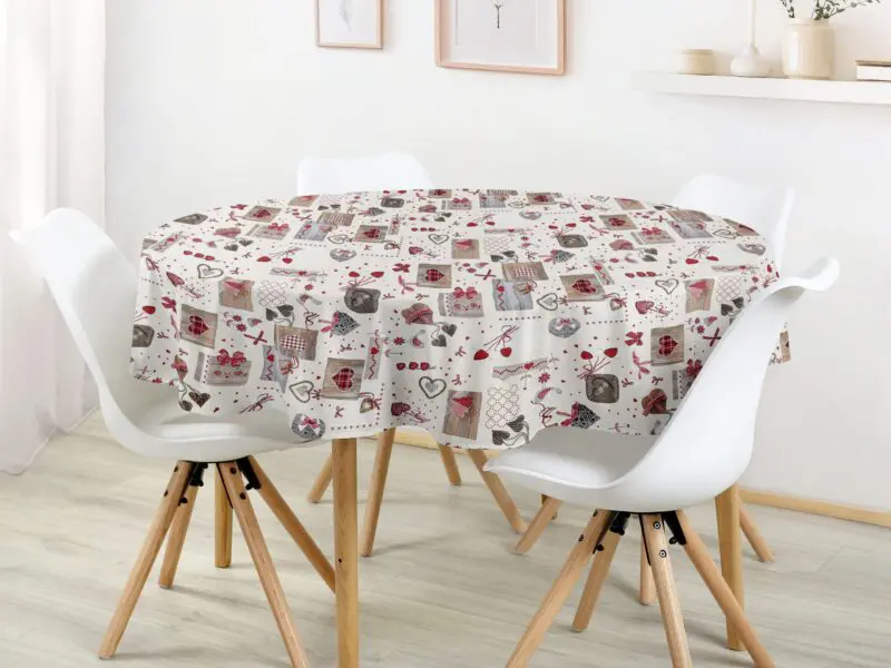 Kulatý ubrus Loneta vínová srdíčka patchwork značky Škodák