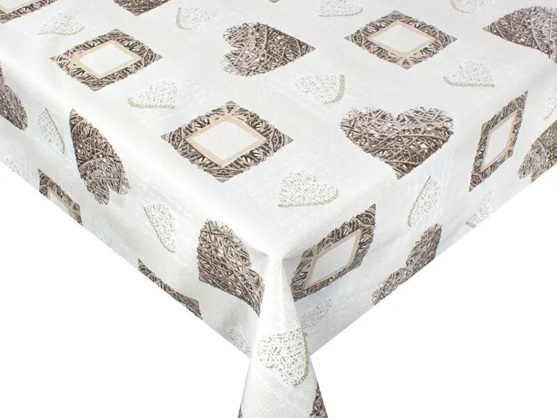 PVC ubrus béžové srdce 140x120 cm