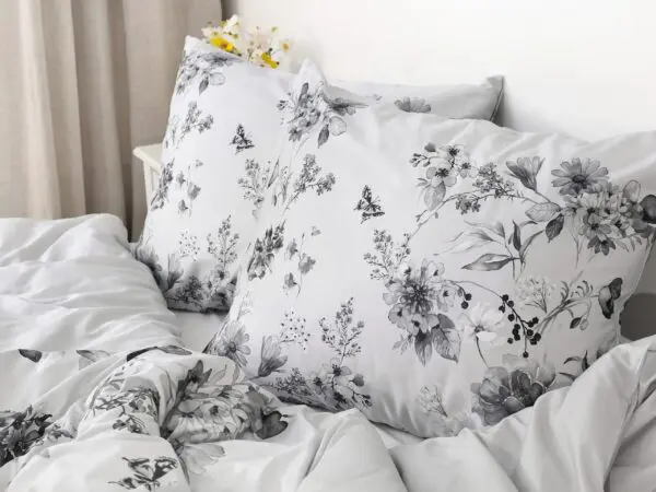 Saténové povlečení LUX kvítí na šedé
