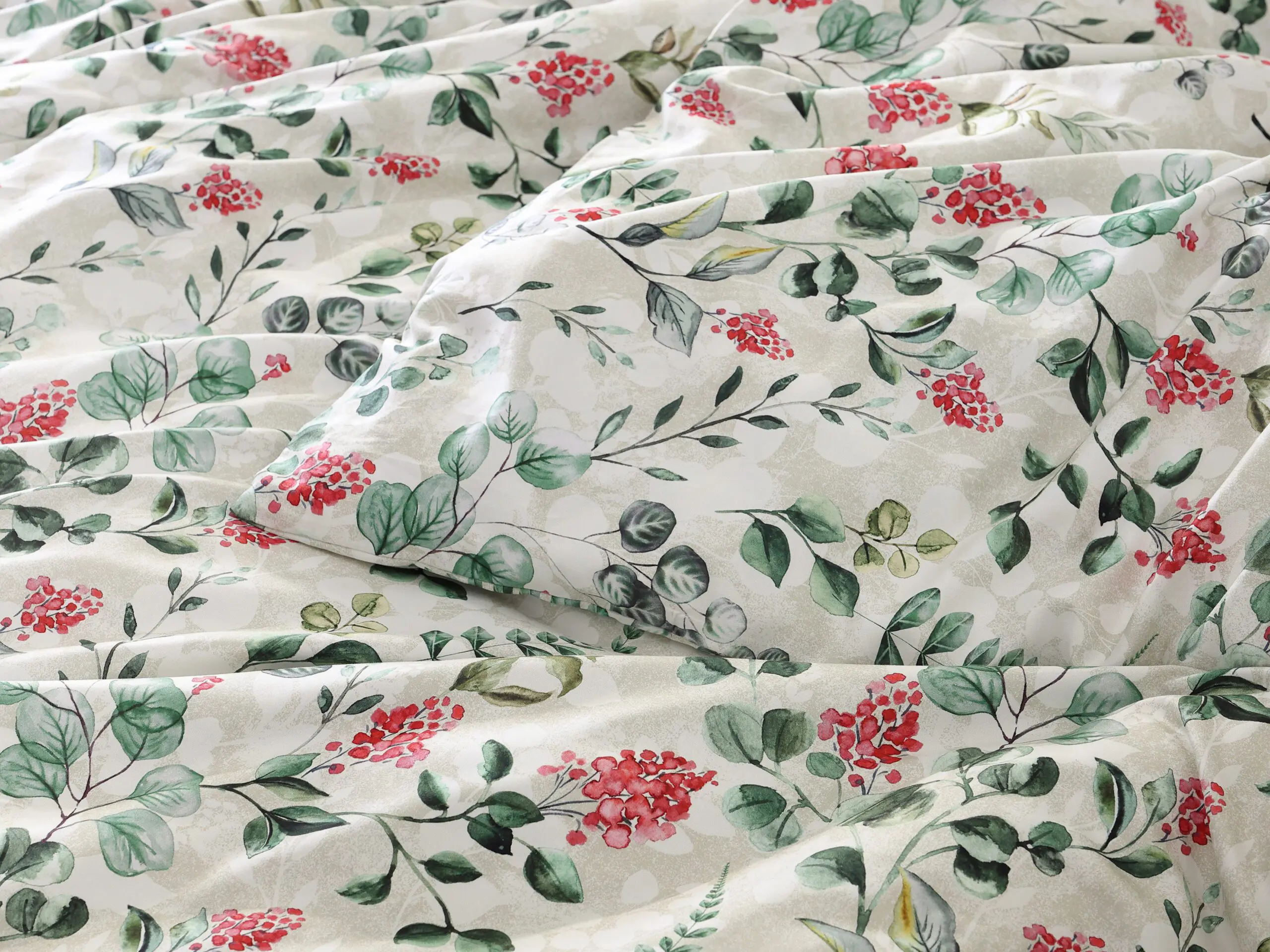 Saténové povlečení LUX kvítí s kapradím na bílé