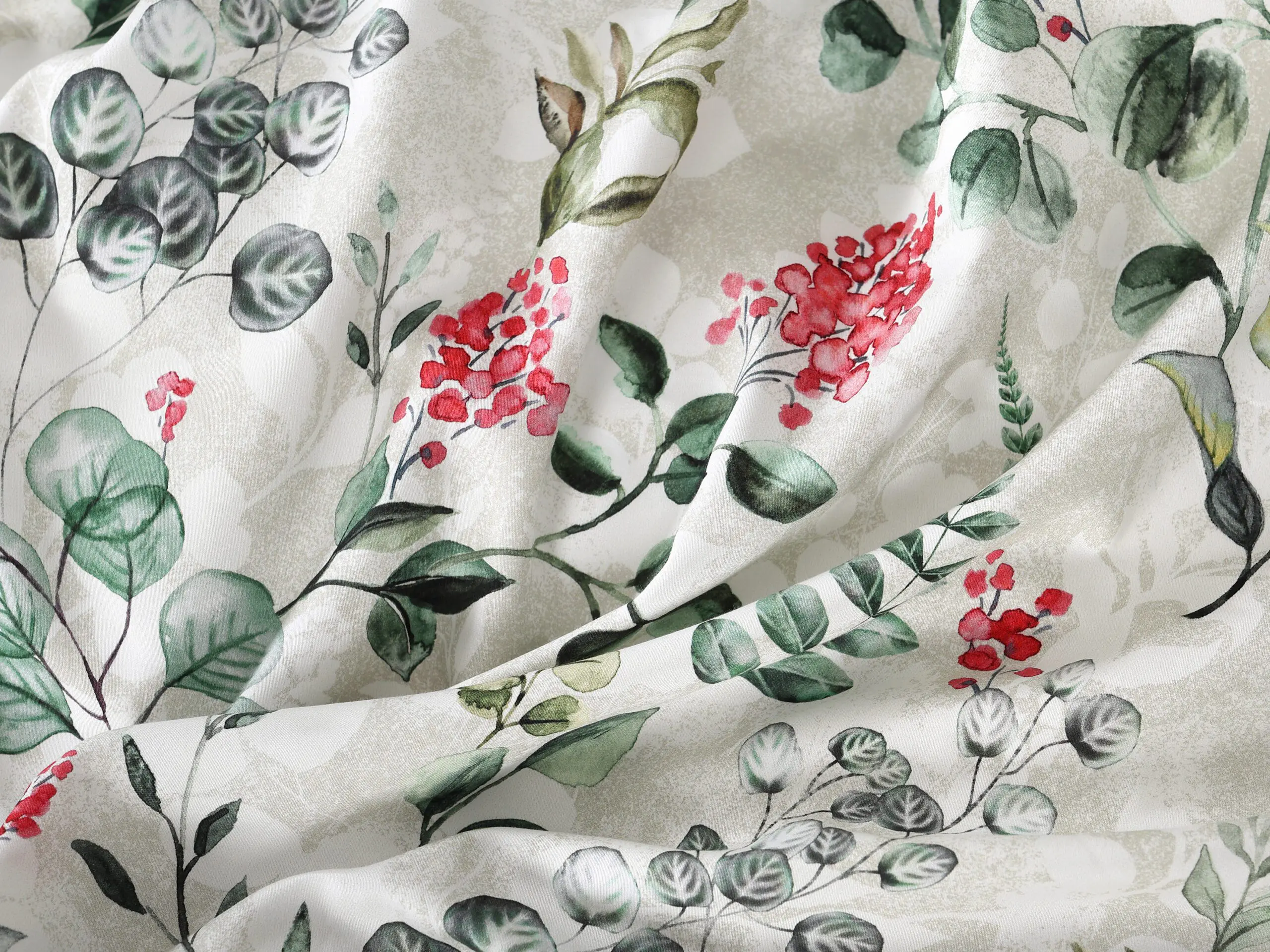 Saténové povlečení LUX kvítí s kapradím na bílé