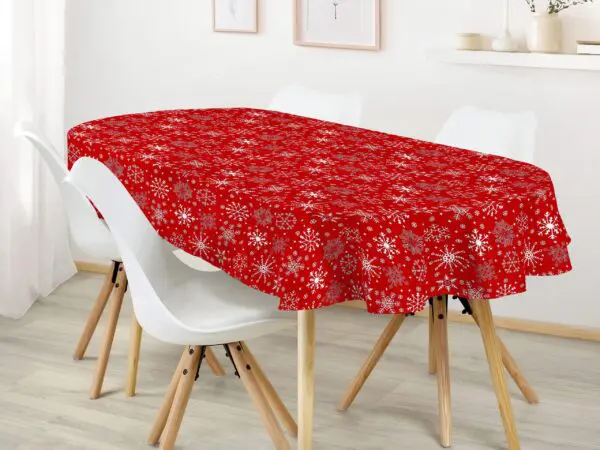 Oválný bavlněný ubrus Terra vločky na červené značky Škodák