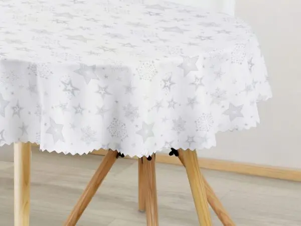 Oválný dekorační ubrus stříbrné hvězdy na bílé značky Škodák.