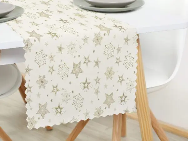 Dekorační běhoun zlaté hvězdy na krémové
