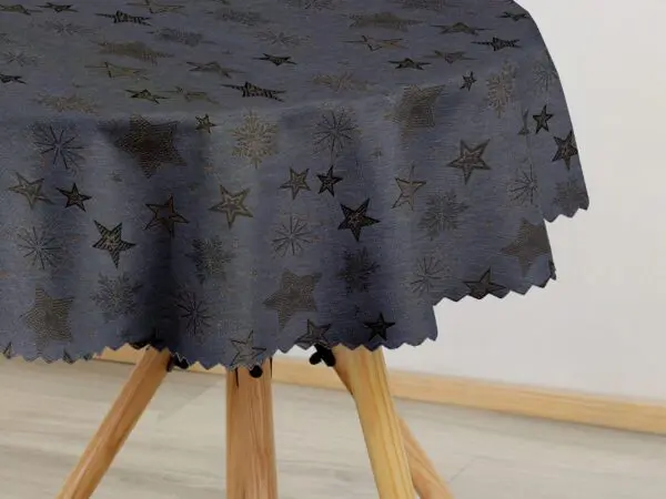 Kulatý dekorační ubrus stříbrné hvězdy na šedé značky Škodák.