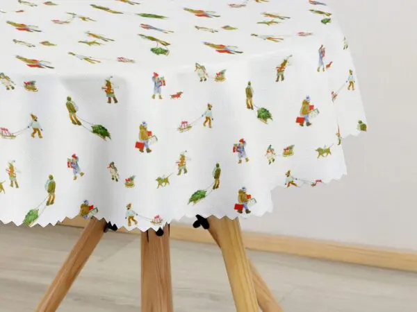 Vánoční kulatý dekorační ubrus Vánoce na vesnici