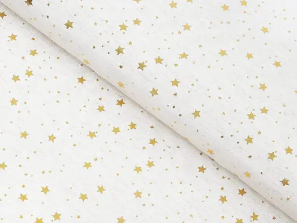 Dekorační látka zlaté hvězdy na režné metráž šířka 160 cm značky Škodák.