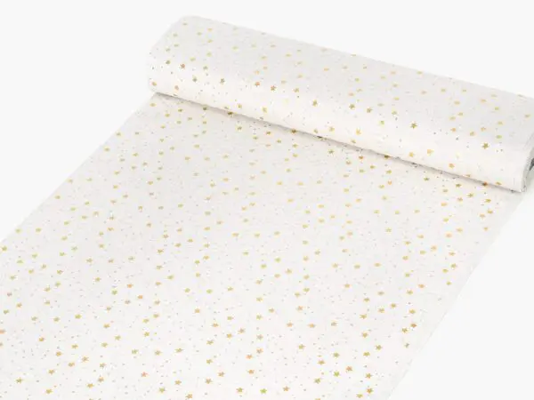 Dekorační látka zlaté hvězdy na režné metráž šířka 160 cm značky Škodák.